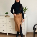 Falda midi camel
