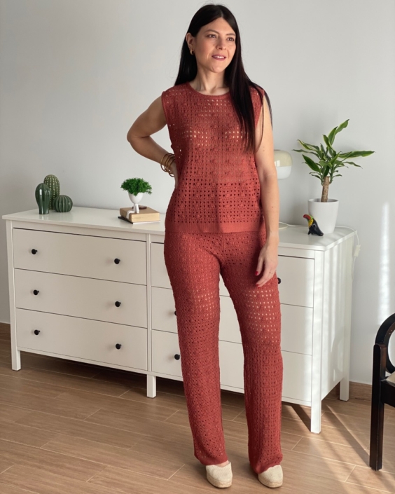 Pantalón Calado Teja