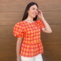Blusa Cuadros Naranja